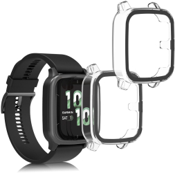 Set 2 Huse Kwmobile cu sticla securizata pentru Garmin Venu Sq 2 Music Transparent Plastic KWM000024ZF001C 