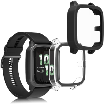 Set 2 Huse Kwmobile cu sticla securizata pentru Garmin Venu Sq 2 Music Transparent/Negru Plastic KWM000024ZF002C 