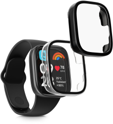 Set 2 Huse Kwmobile cu sticla securizata pentru Xiaomi Redmi Watch 3 Active / Redmi Watch 3 Lite Transparent/Negru Plastic KWM000024ZD002 