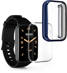 Set 2 Huse Kwmobile pentru Xiaomi Mi Band 7 Pro Transparent/Albastru inchis Silicon KWM0000177C006C