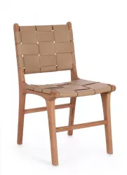 Set 2 scaune lemn maro piele naturala taupe Joanna 46x59x85 cm 