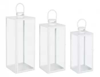 Set 3 felinare metal alb Lior 17x16x40.5 cm 22x21x53.5 cm 26x25x65 cm 