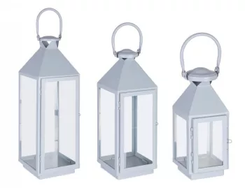 Set 3 felinare metal albastru Lucinda 11x10x25 cm 15.5x15x40 cm 19.5x19x55 cm