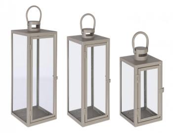 Set 3 felinare metal gri Azenor 10x10x22.5 cm 14x14x39.5 cm 18x18x50.5 cm 