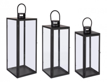 Set 3 felinare metal negru Lior 17x16x40.5 cm 22x21x53.5 cm 26x25x65 cm