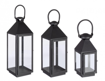 Set 3 felinare metal negru Lucinda 11x10x25 cm 15.5x15x40 cm 19.5x19x55 cm 