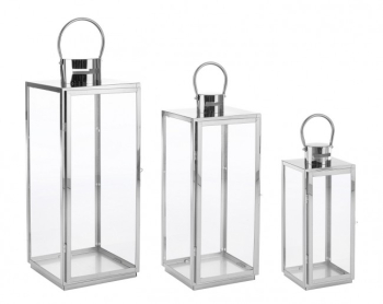 Set 3 felinare otel argintiu Alban 17x16x40.5 cm 22x21x53.5 cm 26x25x65 cm 