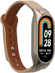 Curea Kwmobile pentru Xiaomi Mi Band 8 Bej/Maro Piele naturala KWM0000252F002C 