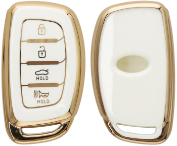 Husa Cheie Auto Kwmobile pentru Hyundai 4 Butoane Alb/Auriu Silicon KWM0000255Z002C
