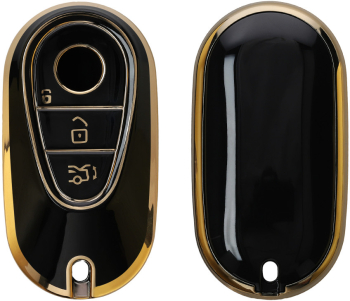 Husa Cheie Auto Kwmobile pentru Mercedes Benz 3 Butoane - Smart Key Negru/Auriu Silicon KWM0000252L001C 
