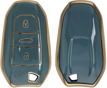 Husa Cheie Auto Kwmobile pentru Peugeot/Citroen 3 Butoane - Smart Key Albastru/Auriu Silicon KWM0000167F002C 
