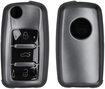 Husa Cheie Auto Kwmobile pentru Skoda/Seat 3 Butoane Gri/Negru Silicon KWM000009SP018C 