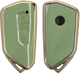 Husa Cheie Auto Kwmobile pentru VW 3 Butoane Verde/Auriu Silicon KWM000013SY008C 