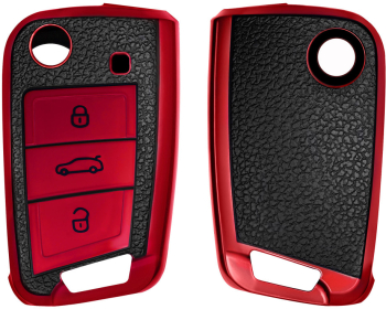 Husa Cheie Auto pentru VW / Skoda / Seat - 3 Butoane kwmobile Silicon Rosu / Negru 54022.03 