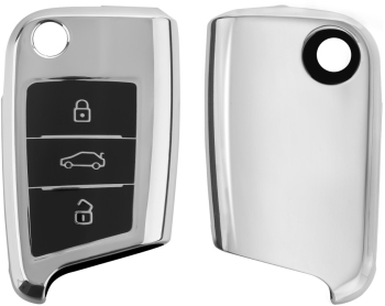 Husa Cheie Auto pentru VW / Skoda / Seat - 3 Butoane kwmobile Silicon Silver / Negru 48037.94 