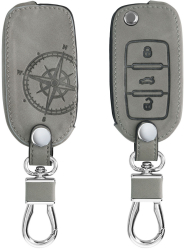 Husa Cheie Auto pentru VW / Skoda / Seat - 3 Butoane Piele nabuc Gri 48571.01 