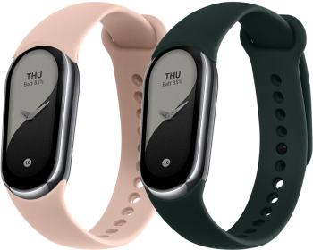 Set 2 Curele Kwmobile pentru Xiaomi Mi Band 8 Verde inchis/Roz Silicon KWM0000194G006C 