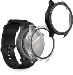 Set 2 Huse Kwmobile cu sticla securizata pentru Amazfit Balance Transparent/Negru Plastic KWM0000254M002C