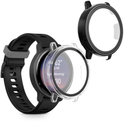 Set 2 Huse Kwmobile cu sticla securizata pentru Garmin vivoactive 5/Active 5 Transparent/Negru Plastic KWM0000254N002C 