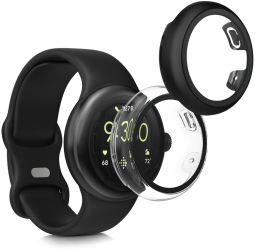 Set 2 Huse Kwmobile cu sticla securizata pentru Google Pixel Watch 2/Pixel Watch Transparent/Negru Plastic KWM0000254R002C 