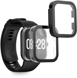 Set 2 Huse Kwmobile cu sticla securizata pentru Xiaomi Redmi Watch 4 Transparent/Negru Plastic KWM000025BG002C 