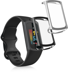 Set 2 Huse Kwmobile pentru Fitbit Charge 6/Charge 5 Negru/Argintiu Silicon KWM0000144U005C 