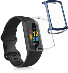 Set 2 Huse Kwmobile pentru Fitbit Charge 6/Charge 5 Transparent/Albastru inchis Silicon KWM0000144U006C 