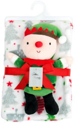 Set cadou Craciun cu paturica din fleece si jucarie de plus Elf