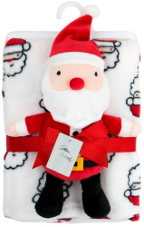 Set cadou Craciun cu paturica din fleece si jucarie Santa 