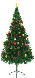 vidaXL Brad de Craciun artificial pre-iluminat cu globuri verde 210 cm 