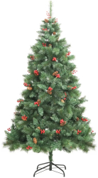 vidaXL Pom Craciun artificial cu balamale conuri fructe rosii 240 cm 