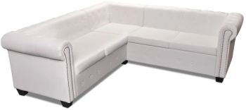 vidaXL Canapea coltar Chesterfield cu 5 locuri piele ecologica alb 