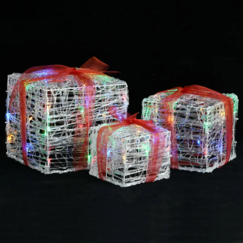 vidaXL Cutii cadou de Craciun decorative 3 buc. multicolor acril 