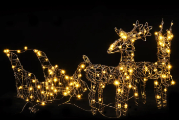 vidaXL Decoratiune Craciun ren si sanie 160 LED-uri albe calde ratan 