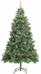 vidaXL Pom Craciun artificial cu balamale conuri fructe rosii 210 cm 