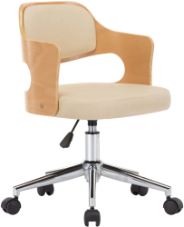vidaXL Scaun de birou pivotant crem lemn curbat si piele ecologica 
