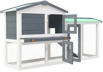 vidaXL Cusca mare exterior pt. iepuri gri si alb 145x45x84 cm lemn 