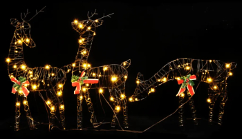 vidaXL Decoratiune Craciun familie de reni 90 LED-uri albe calde ratan 