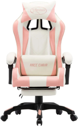 vidaXL Scaun de racing cu suport picioare roz si alb piele ecologica 