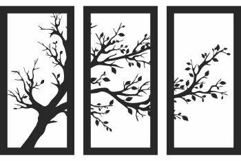 Decor perete Personalizabil 3 Parti Ramura Copac HHH567 din lemn - 60 L x 37 H cm 