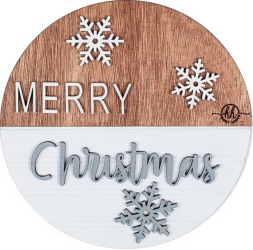 Decor perete usa de Craciun HH924 din lemn Merry Christmas Fulgi de nea - 30 L x 30 H cm 