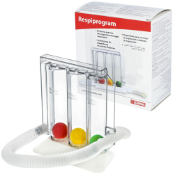 Dispozitiv de reabilitare respiratorie GIMA Respiprogram pentru efectuarea exercitiilor inspiratorii profunde trei camere eficient Alb 