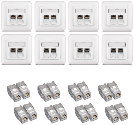 Set 8 Prize duble de retea RJ45 10G cu 16 mufe CAT 6A Kwmobile Alb Metal 45360.04 