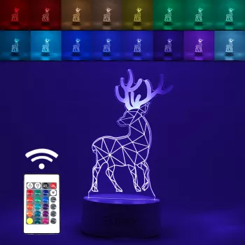 Lampa LED decorativa Flippy 3D Cerb cu telecomanda doua moduri de alimentare USB si baterii 20 cm inaltime din material acril si lumina 