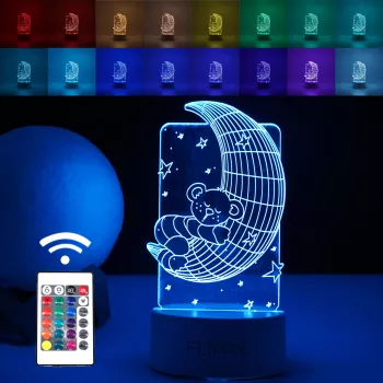 Lampa LED decorativa Flippy 3D Ursulet si Semiluna cu telecomanda doua moduri de alimentare USB si baterii 20 cm inaltime din material 