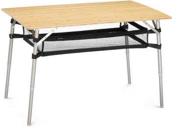 Masa de camping pliabila din bambus cu raft Navaris 100 x 65 cm Reglabila Bambus 51166.3.01 