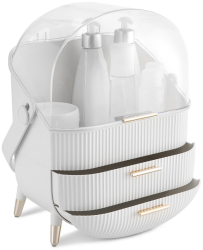 Organizator pentru cosmetice cu 2 sertare si capac transparent Navaris Alb 53845.02 