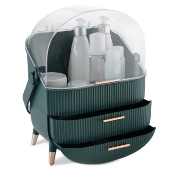 Organizator pentru cosmetice cu 2 sertare si capac transparent Navaris Verde 53845.07 
