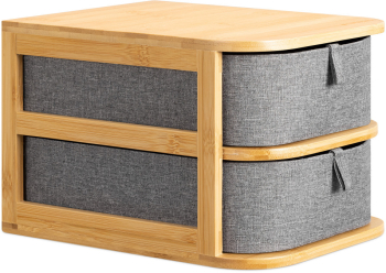 Organizator pentru cosmetice din bambus si material textil Navaris 2 Sertare 54184.01 