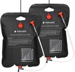 Set 2 x Dus solar de camping Navaris cu furtun si robinet 20L Negru 45686.03.01 